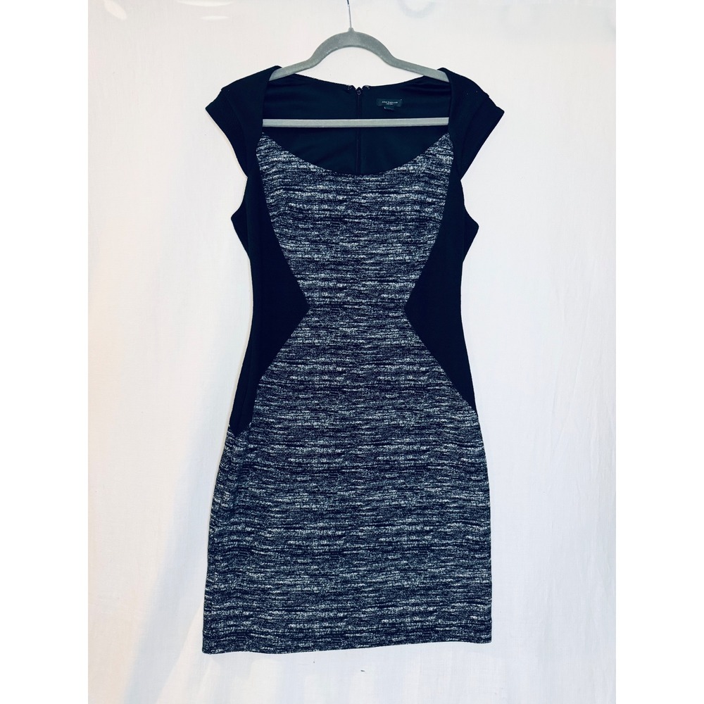Ann Taylor Black White Space Dye Colorblock Sheath Dress Cap Sleeve Size 2